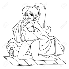 Girls zentangle pictures of girls to colouring barbie coloring draw to cartoon images girl with cup of coffee face coloring book kid rain coloring colouring book baby cartoons girl mug coloring book. Beautiful Hot Girl In Bikini On A Beach Female On Beach Vector Illustration Isolated On White Background Coloring Pages Black And White Illustration Royalty Free Cliparts Vectors And Stock Illustration Image 98250680