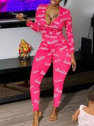 Lw Plus Size Letter Print Skinny Pink One Piece Jumpsuit Rompers Womens Jumpsuit Teenage Fashion Outfits Jumpsuit