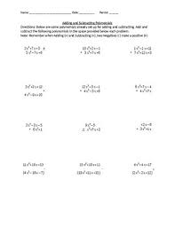 Pin By Jenn Brown On Algebra Practice Sheet Adding And Subtracting Polynomials Subtraction