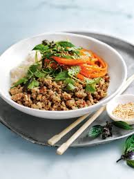 Allow the larb to cool for 3 to 4 minutes, then add 10 of the basil leaves and 7 of the mint leaves. Chicken And Pork Larb Donna Hay
