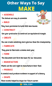 Make Synonym List Of 195 Synonyms For Make With Useful Examples In 2020 Learn English Words English Vocabulary Words Writing Words