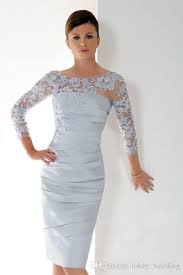 Short Mother Of The Bride Dresses With 3 4 Sleeves Knee Length Lace Appliques Pleats Ruched Plus Size Women Formal Evening Gowns Unique Mother Of The Bride Dres Mother Of Groom Dresses