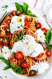 Simple Tomato Basil Spaghetti With Burrata Aberdeen S Kitchen Recipe Recipes Burrata Recipe Vegetarian Recipes