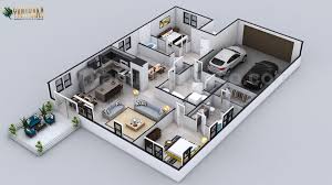 Plans and designs for garage apartment floor plans. Artstation 3d Floor Plan For 3d Contemporary Residential Home With Garage Slot By Architectural Studio Qatar Yantram Architectural Design Studio