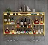 LED Lighted Wine Bottle and Glass Wall Shelf Display Modern Metal Floating  Liquor Holder for Home Bar or Restaurant Hanging Storage Stand for Bars ...