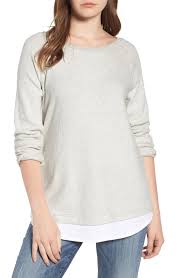 womens caslon button back layered look sweatshirt size