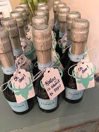 Baby Shower Favor Mini Prosecco Or Champagne Bottles I Got These At Harris Teeter Also Can Be Found At Tot Baby Shower Baby Shower Favors Sheep Baby Shower