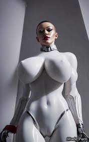 Porn image of thick glass fantasy armor femdom plastic bimbo robot created  by AI