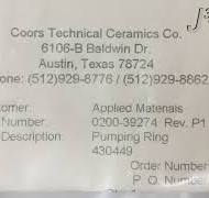 15575 APPLIED MATERIALS PUMPING RING, CERAMIC,GIGA FILL ...