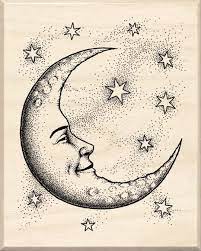 Inkadinkado Cresntmoon Rubber Stamp W Wood Moon Drawing Moon Art Moon Tattoo
