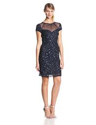Adrianna Papell Women S Illusion Neckline Beaded Dress Navy 16 Adrianna Papell Http Www Amazon Com Dp B00kikr0hs Ref C Dresses Beaded Dress Fashion Dresses