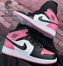 Jordan 1 Mid Se White Black Red Spruce Gs Custom Jordan 1 Pink Black Custom Trainers Custom Jordan Etsy In 2020 Jordan Shoes Girls Nike Air Shoes Jordan Shoes For Women