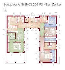 Moderner Bungalow Grundriss Mit Innenhof Pultdach Architektur 6 Zimmer 205 Qm Ebenerdig Offen Haus Barr Fertighaus Bungalow Fertighauser Haus Bungalow