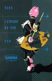 Vers L Afrique Du Sud Par Sabena 1955 Poster Reclamebord Luchtvaart