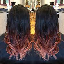 Black Hair And Rose Gold Ombre Done By Katie S Rose Gold Hair Brunette Balayage Hair Dark Rose Gold Hair Ombre