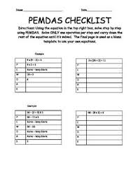 Pemdas Checklist Step By Step Pemdas Pemdas Activity Order Of Operations