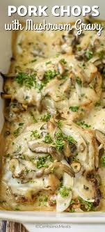 Need An Easy Comfort Food Recipe That Your Family Will Love These Oven Baked Pork Chops With Mushroom Grav Pork Chop Recipes Baked Baked Pork Baked Pork Chops