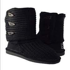 Knit upper is cozy yet breathable. Brand New Bearpaw Knit Sweater Boots Womens Mid Calf Boots Shearling Boots Black Shoes Women