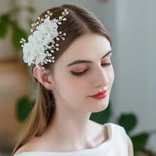 Fermaglio per capelli con fiore bianco perla di cristallo da sposa  fermaglio per capelli stile floreale gioielli per capelli da sposa  accessori per capelli da sposa da damigella d'onore