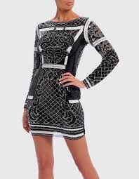 Black And Gold Long Sleeve Bodycon Dress Black And White Sequin Embellished Long Sleeve Bodycon Dress Dresses Bodycon Dress Long Sleeve Mini Dress