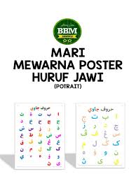 Gambar huruf hijaiyah satu persatu berwarna. Huruf Jawi