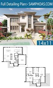 2 Story House Design 14x11m Samphoas Plansearch 2 Story House Design House Architecture Design Modern House Floor Plans