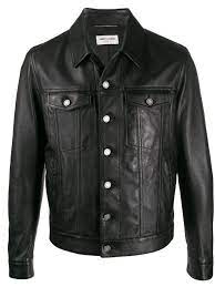 Saint Laurent Button Up Leather Jacket Farfetch In 2021 Leather Jacket Black Black Outerwear Leather Outerwear