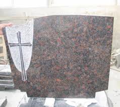 Tan Brown Granite Stone Memorial Cross Headstone for Grave Marker  Gravestone Tombstone Monument with Natural Stone Carving on Cemetery  Memorials