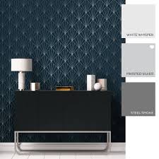 Betty Metallic Wallpaper Navy Silver Blue Wallpaper Living Room Metallic Wallpaper Silver Living Room By using gentle blues and picking out the same shade in the scatter cushions, the effect is one of overall calm. betty metallic wallpaper navy silver