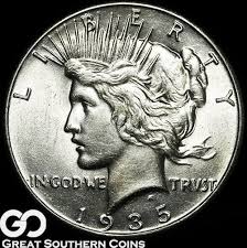 1935 Peace Dollar Lustrous Silver Dollar Last Year Minted