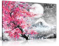 I began with a warm transparent oxide red underlayer. Pink Black White Oil Painting Japanese Cherry Blossom Landscape Canvas Wall Art Picture Print 24x16 Buy Online In China At China Desertcart Com Productid 63321898