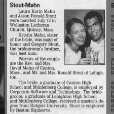 Wedding Announcement for Laura Karin Mahn and Jason Ronald Stout