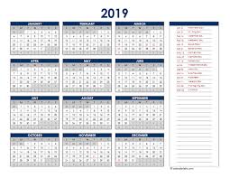 2019 Excel Yearly Calendar Free Printable Templates