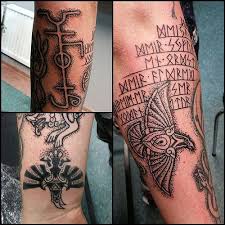 Still healing, but my new tattoo was inspired from another pin. Raven Runes Runic Huginn Muninn Viking Vikings Sweden Scandinavian Norse Heathen Asatru Pagan Skandihooligan Iceland Icelandic Blackandgrey Do Viking Tattoos Pagan Tattoo Norse Tattoo