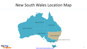 New south wales waterfalls (nsw) can be found as far north as the subtropical forests near the queensland border and as far south as the australian alps near the victoria border. Australia Nsw Map Template Free Powerpoint Template