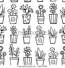 Doodle House Plants Vector Seamless Pattern With Hand Drawn Plants In Pots Nice Doodle Flowers Outlin Plant Drawing Flower Doodles Anti Stress Coloring Book