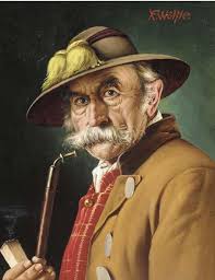 A Tyrolean gentleman smoking a pipe; and Another of a Tyrolean gentleman  with a feather in his hat by Franz Xavier Wolfle