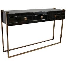 Black Glass Console Table With Brass Details Manner Of Jacques Adnet Www Babounewyork Com Glass Console Table Console Table Modern Console Tables