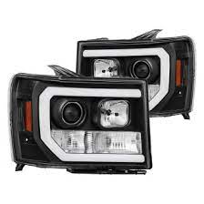 Gmc sierra 2008, chrome euro headlights by lumen®, 1 pair. Spyder Gmc Sierra 2008 Black Led Drl Bar Projector Headlights