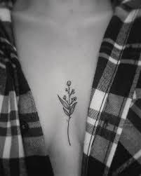 Eux Ink Tattoo Sternum Floral Flower Dainty Feminine Simple Botanical Sternumtatto Chest Tattoos For Women Chest Tattoo Flowers Small Chest Tattoos