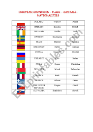 Germany, berlin, vatican city, madrid of spain, brussels of belgium and athens of greece. European Countries Flags Nationalities And Capitals Esl Worksheet By Paulina K87