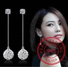 Wholesale Fine Jewelry New Design Rhinestone Crystal 925 Sterling Silver  Long Drop Earrings For Women Girls Gift