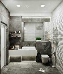 With shift key rotation angle will downscaled to 5°. Modern Bathroom Design With Tiles Under Concrete And Wave Stock Photo Picture And Royalty Free Image Image 116762718