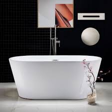 Nothing gets the spirit of slowing down and hitting it up in a hot tub at the terminal of a rough day. á… Woodbridge 59 Acrylic Freestanding Bathtub Contemporary Soaking Tub With Brushed Nickel Overflow And Drain White Tub B0014 B N Drain O Woodbridge