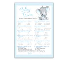 As the host, all you need to do is print the 3 sheets. Blue Elephant Baby Shower Game Baby Trivia Games Pack Of 25 Boy Baby Shower Games Fun