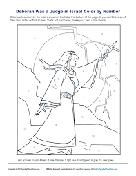 Downloadable coloring pages featuring the 12 judges: Deborah Was A Judge In Israel Color By Number Children S Bible Activities Sunday School Activities For Kids