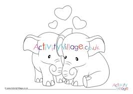 Free printable elephant coloring page and a colored elephant picture to use for various animal crafts and learning activities. Valentine Elephants Colouring Page