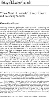 Who's who among students in american universities and colleges, 1991. Who S Afraid Of Foucault History Theory And Becoming Subjects Coloma 2011 History Of Education Quarterly Wiley Online Library