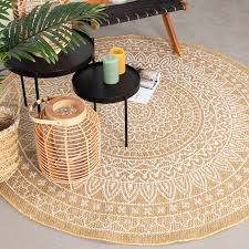 rond buitenkleed summer azteca geel vloerkleed buiten thuisdecoratie vloerkleed rond jute