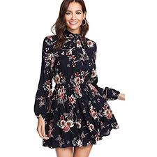 Women S Tie Neck Flower Print Long Sleeve Short Dress Continue To The Product At The Image Link Tie Neck Dress Long Sleeve Short Dress Floral Dresses Short